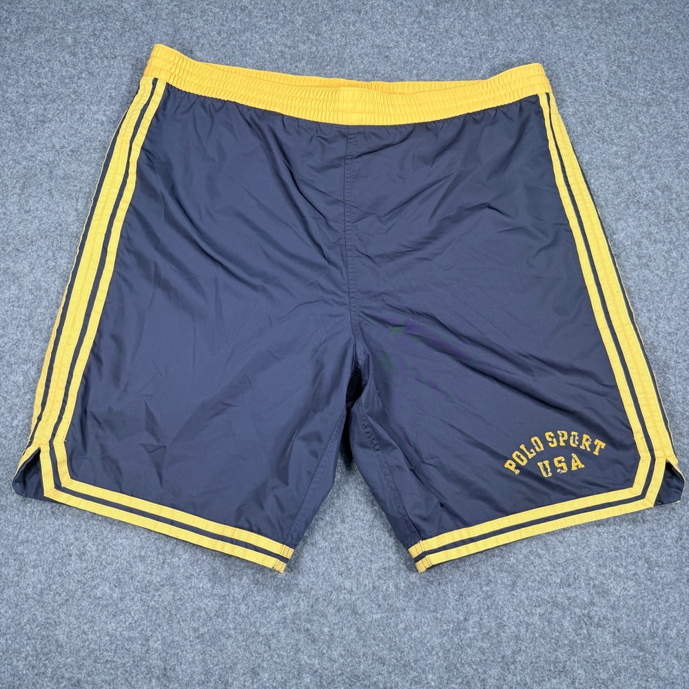 Polo Sport Ralph Lauren USA Shorts Mens XL Navy Blue Yellow Vintage 90s Athletic